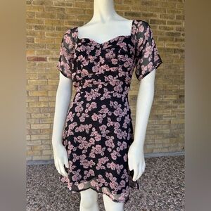 Missguided Black and Pink Floral Mini Dress